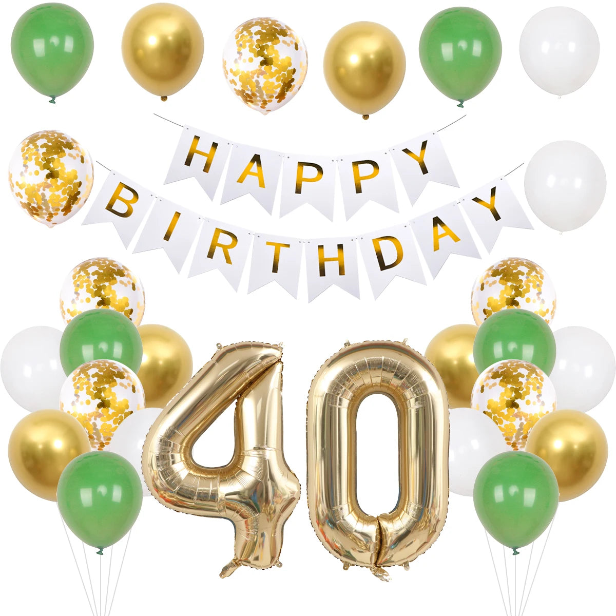 21/30/40/50/60/70th Birthday Green Gold Balloons Set Birthday Banner Party Background Decoration Adults 40inch Number Foil Ball