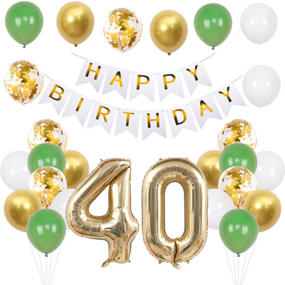 21/30/40/50/60/70th Birthday Green Gold Balloons Set Birthday Banner Party Background Decoration Adults 40inch Number Foil Ball