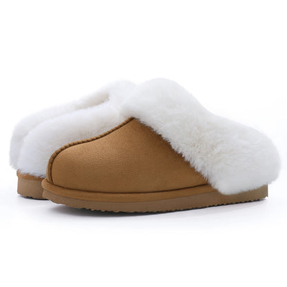 Comwarm Winter Suede Fur Slippers for Women Plush Home Slippers Fluffy Faux Fur Shoes Indoor Outdoor Furry House Fuzzy Slides