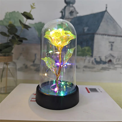LED Valentine Day Gift For Girlfriend Eternal Rose Light 24K Gold Foil Flower In Glass Cover Mothers Day Wedding Bridesmaid Gift