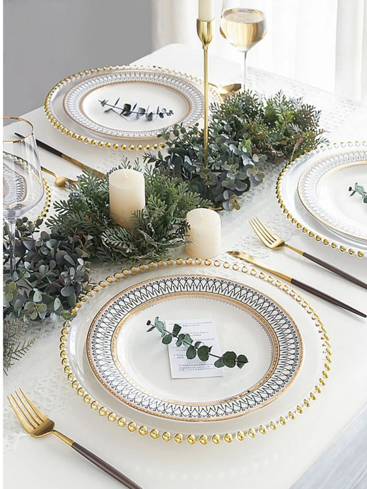 LIVETAI Pearl Ceramic Dinner Plates Set Western Steak Serving Dish for Home Restaurant