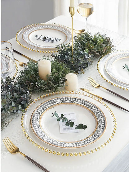 LIVETAI Pearl Ceramic Dinner Plates Set Western Steak Serving Dish for Home Restaurant