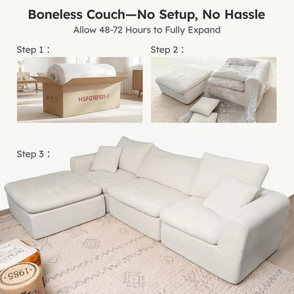 Modular Cloud Sectional Sofa, No Assembly Boneless Couch, High Back Pillows, Living Room & Apartment Durable Fabric, Customized