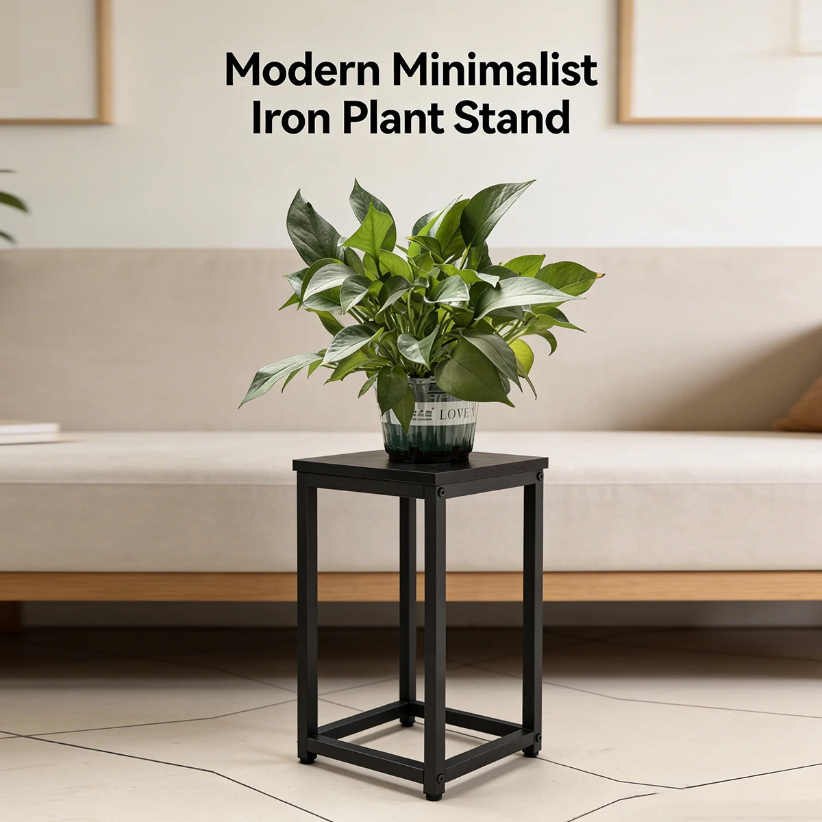 Metal Plant Stand, 40cm Tall Modern Square Plant Pedestal Stand, Heavy Duty Indoor Flower Pot Holder for Living Room Balcony Cor