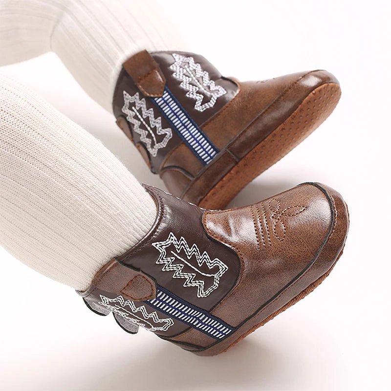 0-18M Retro Baby Boots Fashion PU Winter Boys Girls Shoes Non-Slip Soft Sole First Walker Winter Warm Snow Boots Crib Shoes