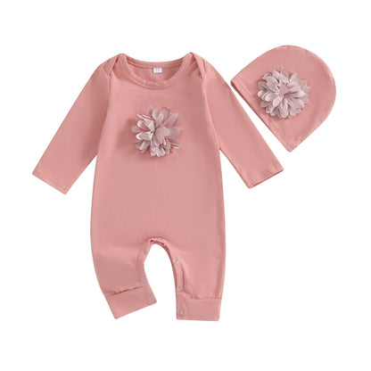 VISgogo 2 cs Newborn Rompers Spring Autumn Baby Girl Clothes Floral Cotton Blend  Jumpsuit Overall + Hat Suit for 0-18 months