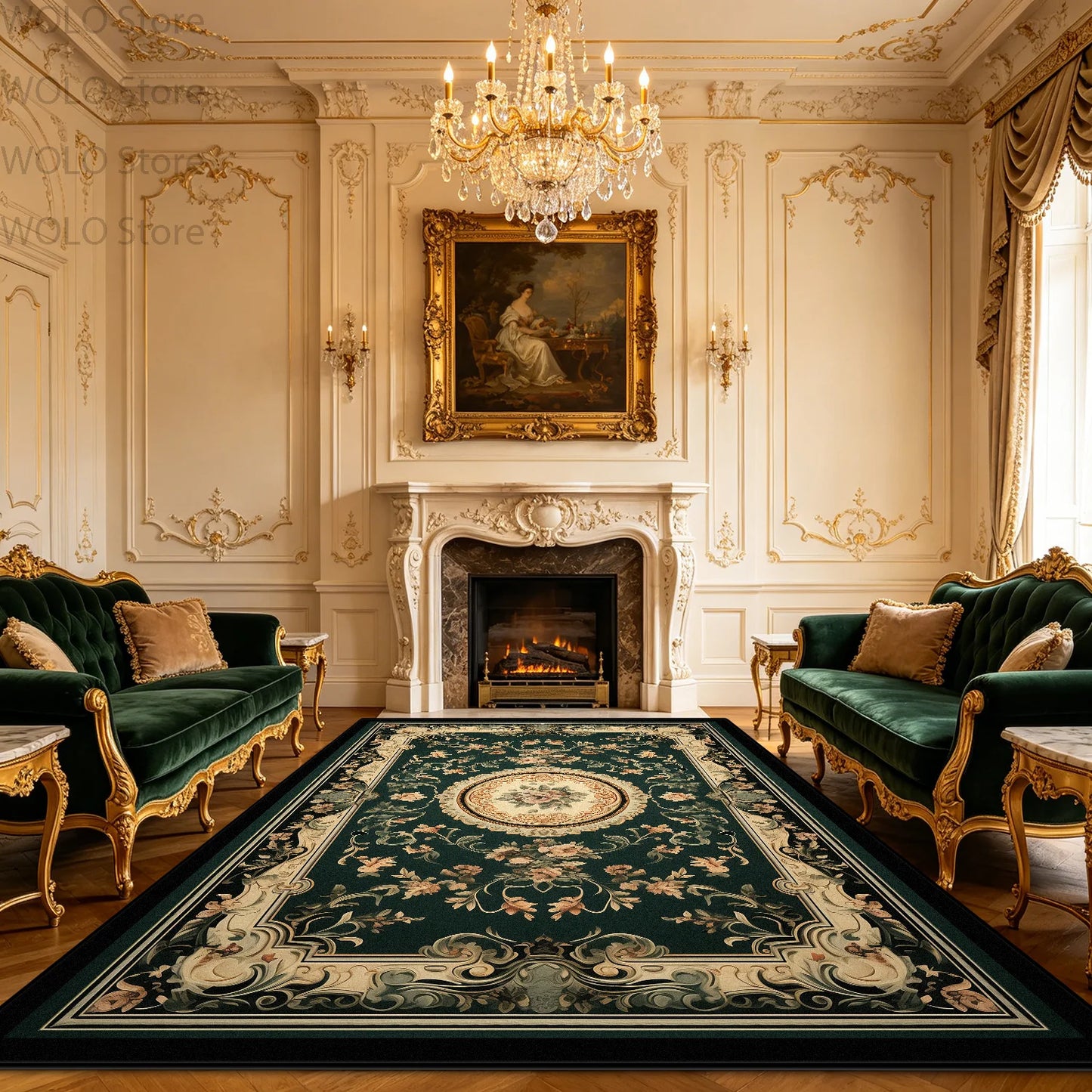 Large Area Baroque Style Carpet for Living Room Fluffy Non-slip Bedroom Decoration Rug Dining Room Office Sofa Area Soft Mats