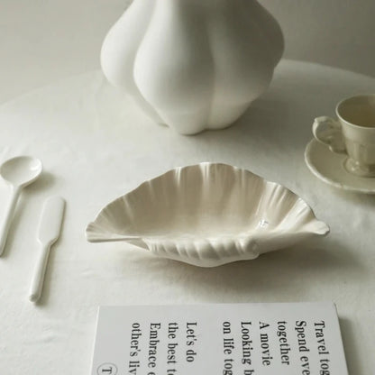 Shell Plate Cream Retro Ceramic Plate Fruit Snack Plate Dinner Tray Dish Set Jewelry Storage Dish Tableware Gift
