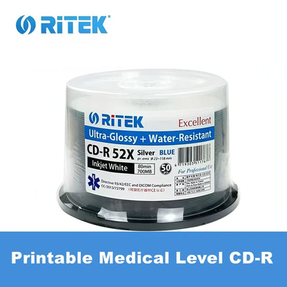 1/4PCS/LOT Ritek Printable Medical Level CD-R Blank Disc Water-resistant Recordable Compact 700MB/80min/52x Music & Data Disc