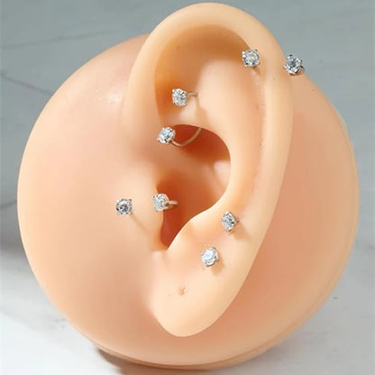 6/2pcs Horseshoe Nose Rings With L-Shape Nose Stud, Stainless Steel Rianbow CZ Nose Ring,, Lip Eyebrow Helix Ear Piercing