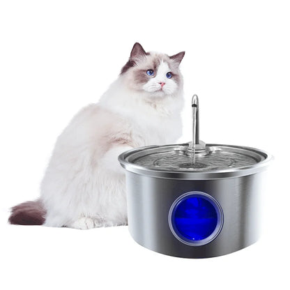 3L Full Stainless Steel Pet Water Dispenser With Water Level Window For Cats Dogs Drinking Healthy Ultra Quite Water Fountain
