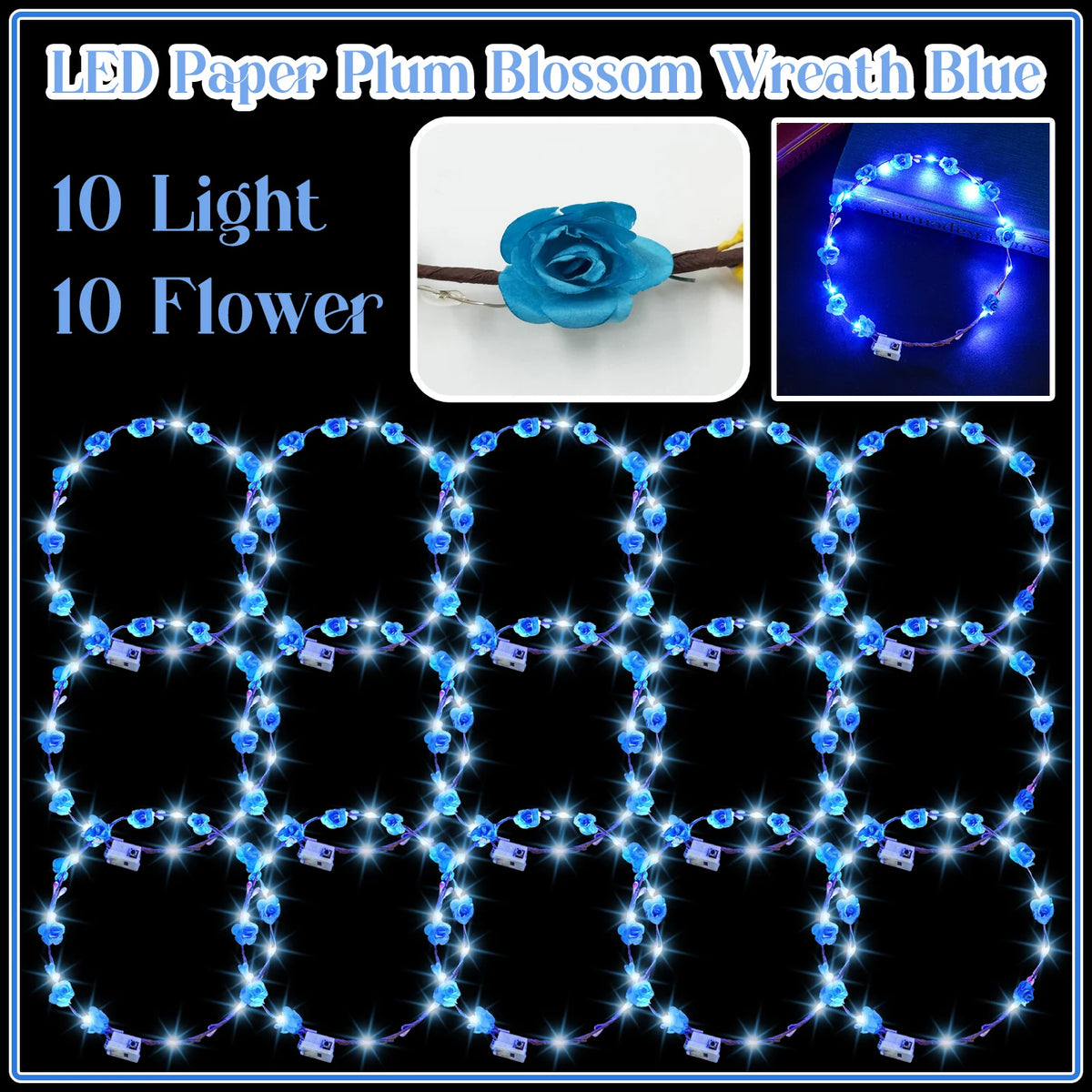10-100Pcs LED Flower Headbands Light up Flower Headband Glow in the Dark Headband Wedding Party Music Festival Favors for Guest