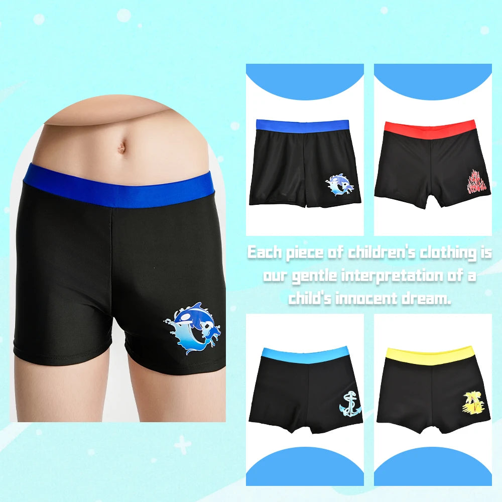 Boys Swim Trunks Kids Casual Beach Shorts Pants Dolphin Coconut Tree Print Vacation Swimwear Summer Child Bathing Suit 23-55kg