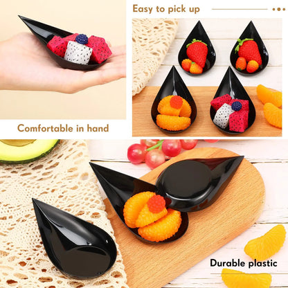 50pcs/set Mini Teardrop Appetizer Plates, Disposable Serving Plates, Small Catering Dessert Tasting Cups, Drop Proof Spoon Set,