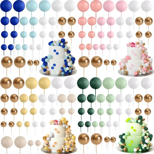 32Pcs Ball Cake Toppers Mini Balloon Cake Topper Sticks Cupcake Foam Ball Kids Jungle Birthday Party Cake Decoration Baby Shower