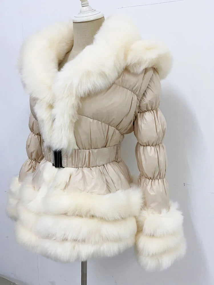 ZADORIN Winter Coat Women New Fashion Faux Fur Coat Detachable Sleeves Hood Duck Down Coats Hooded Black Puffer Jacket Outwear