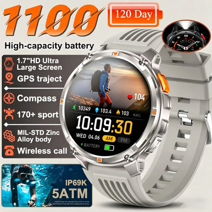 New T-REX3 Ultra 1100mAh Battery SmartWatch 10ATM Waterproof GPS Compass Flashlight 1.7" AMOLED HD Call Sports Smart Watch Men