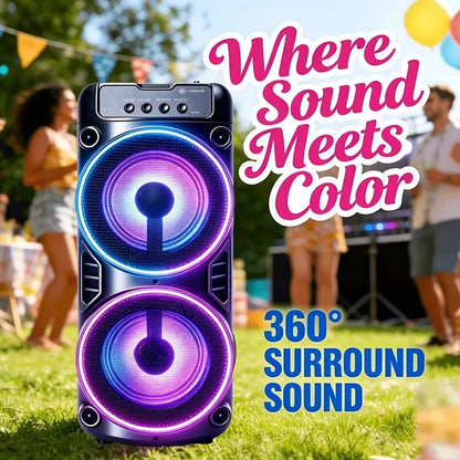 Professional Large Bluetooth Speaker with Microphone, Portable Design, Featuring JBL Subwoofer Party Box, LED Lights, Compatible with BT/USB/TF/AUX/FM/TWS/MIC/EQ Functions, Professional Karaoke. Ideal Gift for Birthdays, Chri