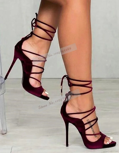 Ladies Sexy Black Gold Snakeskin Stiletto Heels Gladiator Sandals Lace-up Strappy Covered Heels Dress Pumps Python Printed Shoes