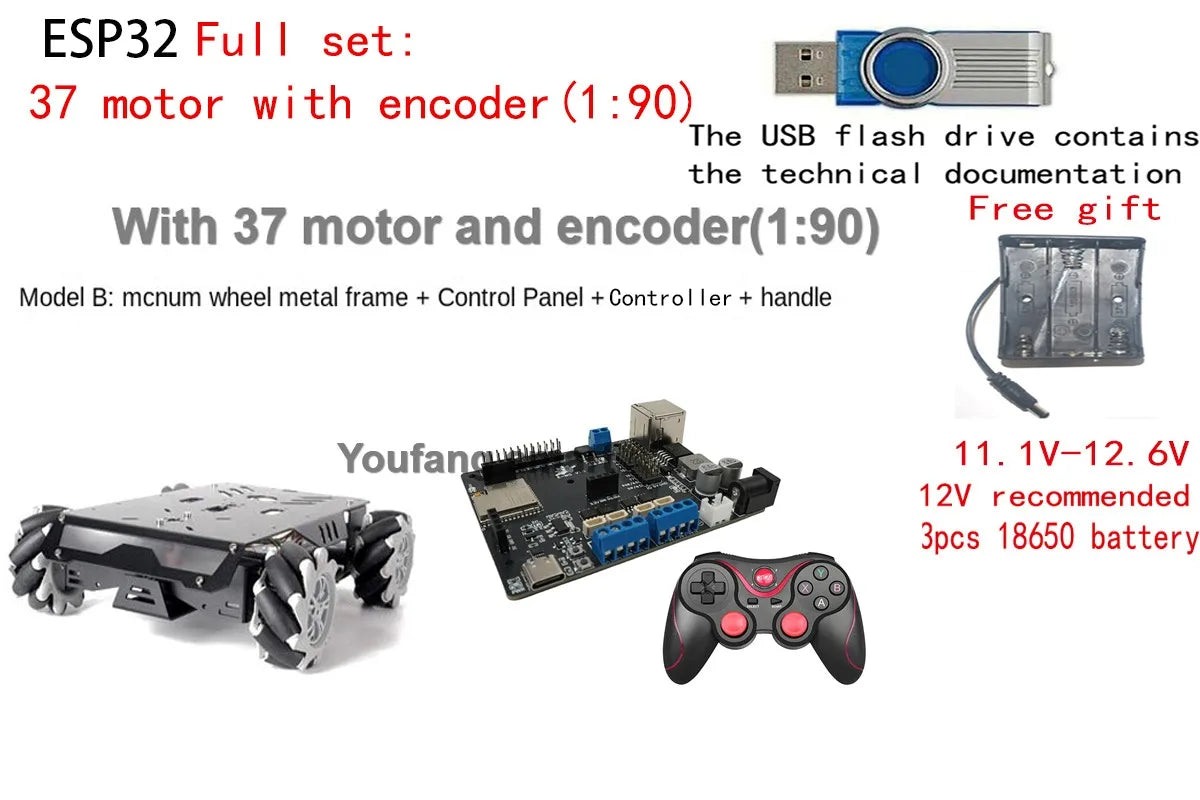 25Kg Load RC Tank V3 Mecanum Wheel Robot Car For Arduino Robot DIY Kit with Encoder Motor and Ps2 Handle Programmable Robot Kit
