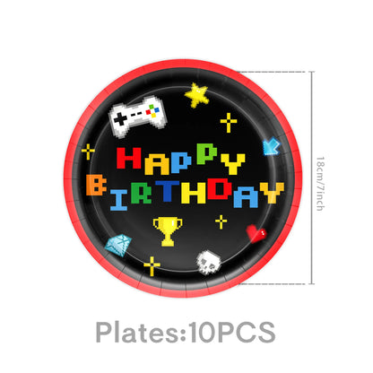 Gamepad Boy Birthday Party Decorations Paper Cup Plate Napkin Tablecloth Banner Caketopper Balloons For Baby Shower Supplies
