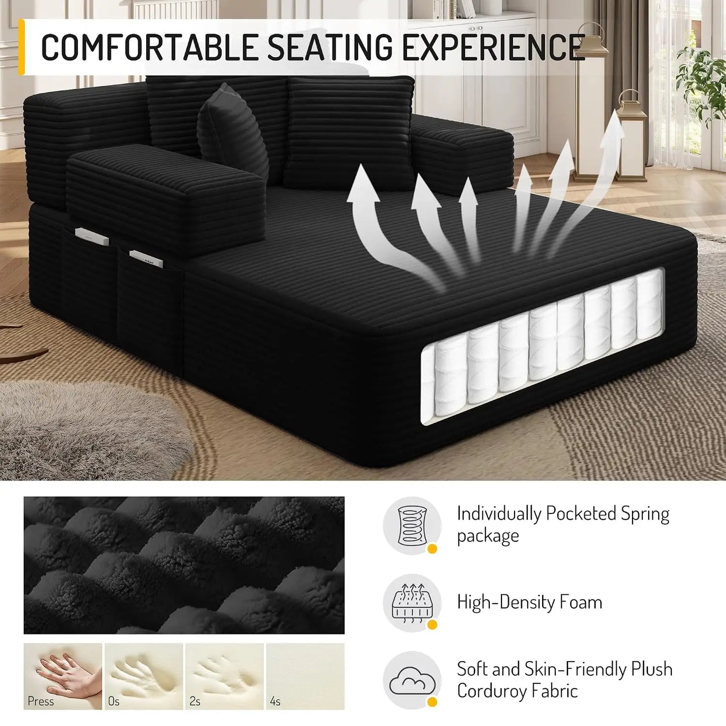 2-in-1 Convertible Chaise Lounge Indoor, 60.2" Corduroy Upholstered Chaise Lounge Chair that Converts to Sleeper, Custom