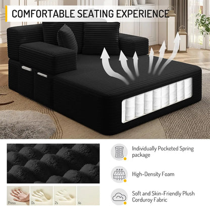 2-in-1 Convertible Chaise Lounge Indoor, 60.2" Corduroy Upholstered Chaise Lounge Chair that Converts to Sleeper, Custom