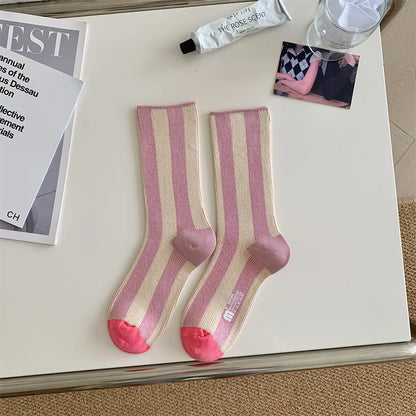 1Pairs Striped Funny Socks Korean Japanese Man Women Design Unisex Fashion Trendy Crew Stockings
