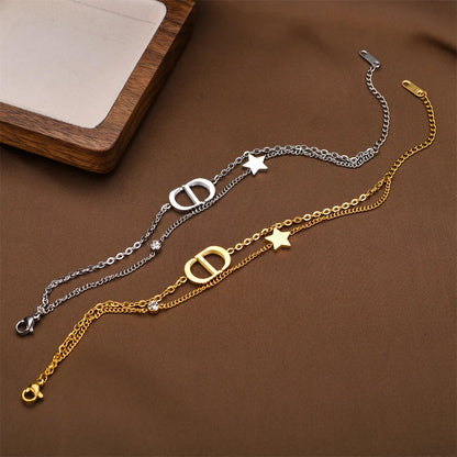 Fashionable Titanium Steel Double Layer Bracelet with Letter Star Design Simple Elegance Daily Wear Unique Style Hand Jewelry