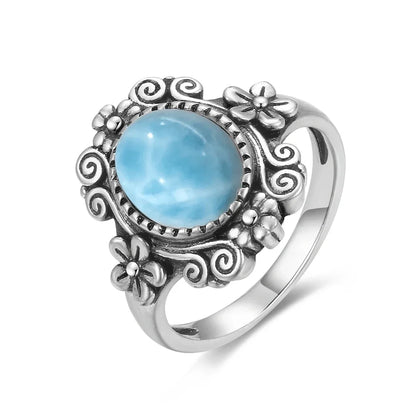 Original Certified 925 Silver Rings Larimar Natural Blue Stone 8*10MM oval shape twist Rings Fine Jewelry Gifts for Women Men