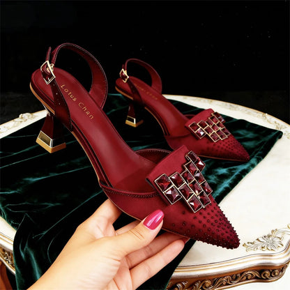 2026 Elegant Green Rhinestone Slingback Heels by Venus Chan - Italian Designed Pointed Toe Bridal Evening Party Shoes
