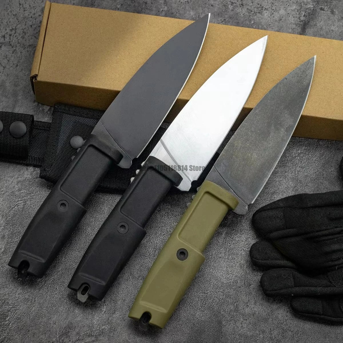 Camping Knife with Straight Steel Blade, G10 Handle, Anti-Slip Rubber, Stainless Steel