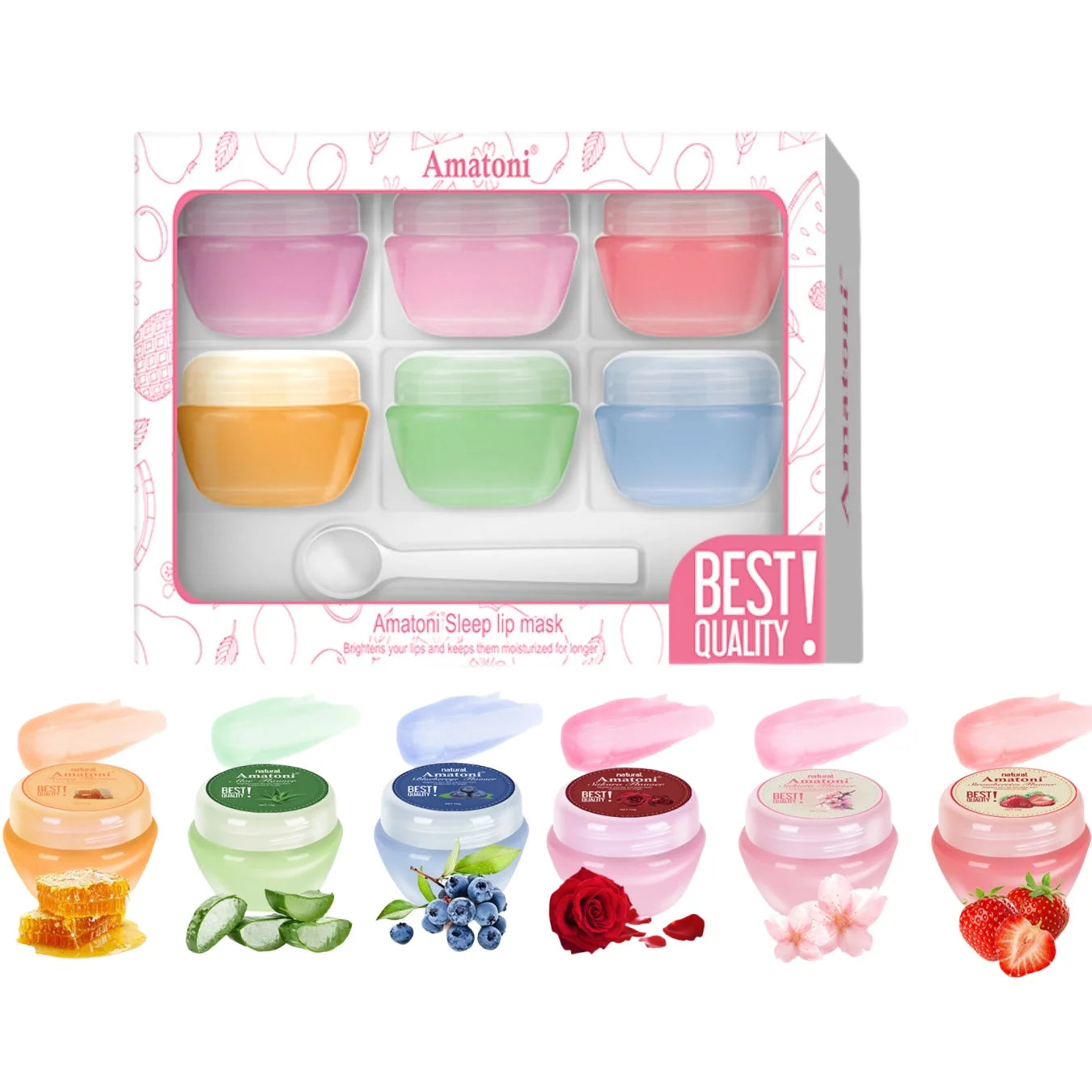 Sleeping Lip Mask Gift Box 10g×6PCS Lip Balm Set Moisturizes Lips, Smoothes, and Is a Universal in the Morning and Evening
