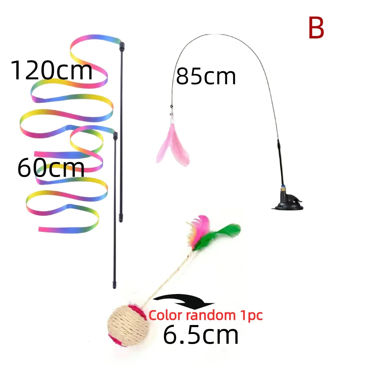 Interactive Cat Toy Handfree Cat Stick Kitten Rainbow Strips Stick Toy Suction Cup Feather Wand Pet Supplies Simulation Feather