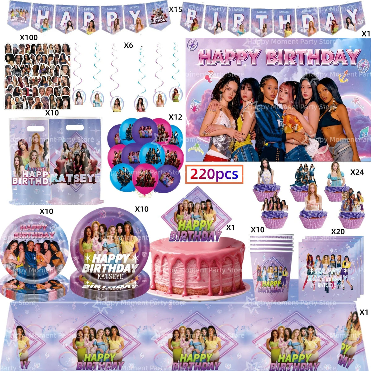 Kpop Katseye Party Decoration Tableware Tablecloth Cup Plate Napkin Sticker Bags Balloons Baby Shower Kpop Party Favors Supplies