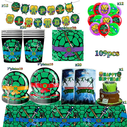 Cartoon Turtles Birthday Party Decorations Tableware Tablecloth Cup Plate Bag Napkins Balloon Baby Shower Turtles Party Favors