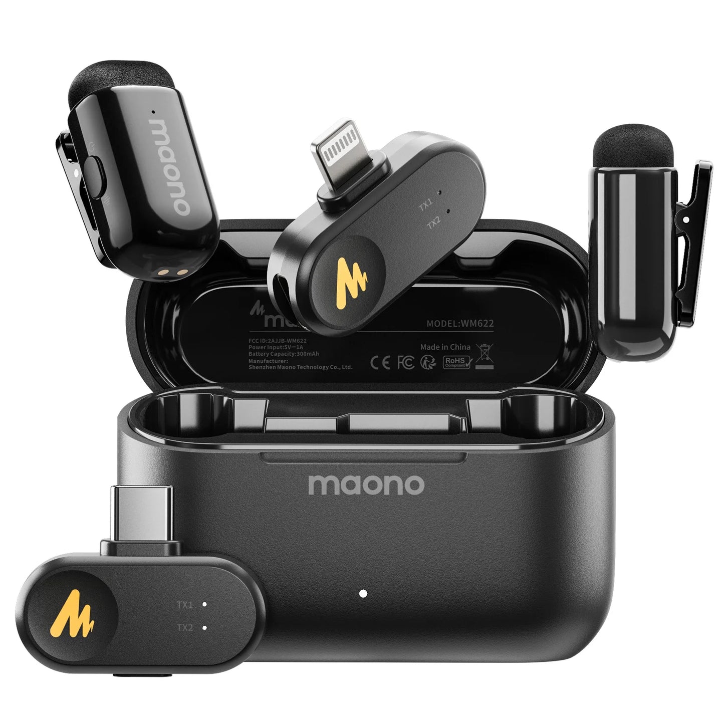 MAONO T1 Mini Wireless Lavalier Microphone for Phone AI Noise Cancelling Auto Clipping App Control Mic for Audio Video Recording