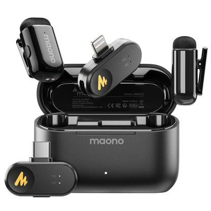 MAONO T1 Mini Wireless Lavalier Microphone for Phone AI Noise Cancelling Auto Clipping App Control Mic for Audio Video Recording