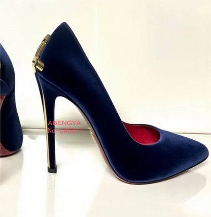 2025 Summer Sexy Gold Metal High Heels Shoes Women Pumps Designer Black Dress Shoes Fashion Party Prom Wedding Shoes For Women