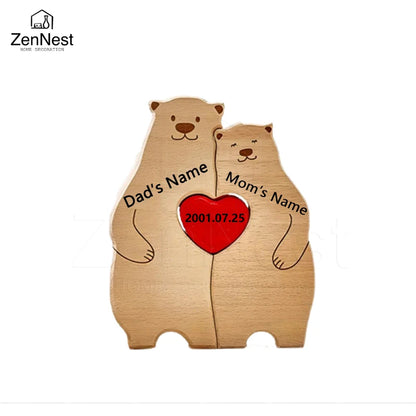 Bear Home Wooden Puzzle Personalized Custom Decor Heart Warmer Birthday Gift Art Puzzle Name Home Decor Thanksgiving Gift