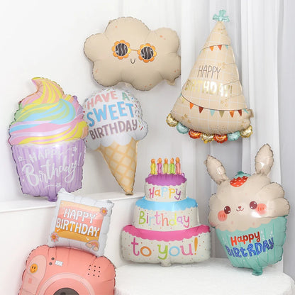 Birthday Cake Aluminium Foil Balloons Candy Ice Cream Cloud Camera Helium Balloon Birthday Party Decoration