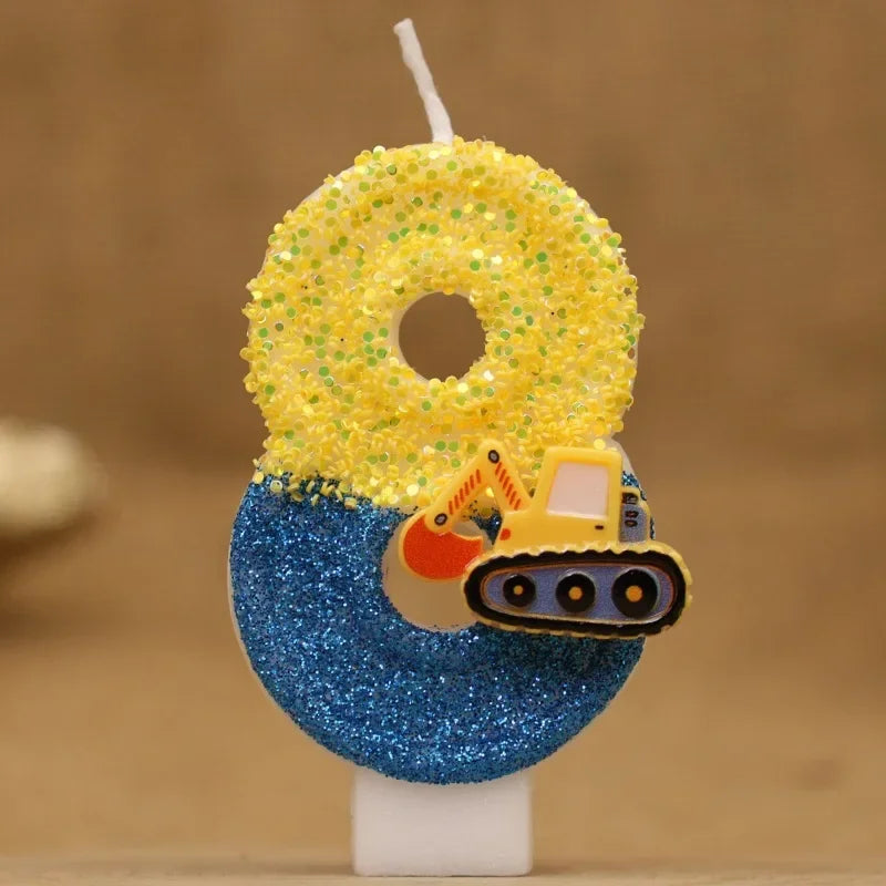Cute Fashion Creative Engineering Car Excavator Number Birthday Cake Candle Gift Decoration Handmade Birthday Candle Boy Party