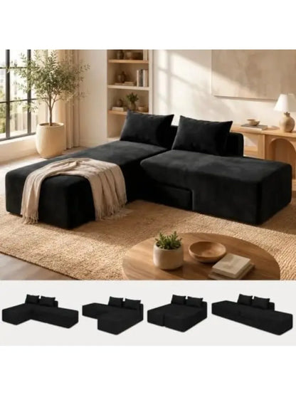 Boneless Sectional Couch, 4 in 1 Convertible Cloud Couch with Reversible Chaise & Deep Seat, Modular Sectional Sofa for