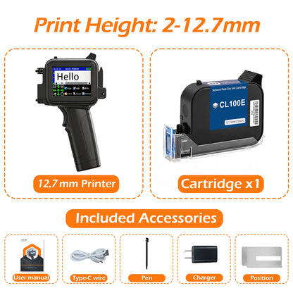 Cenliro Mini Handheld Inkjet Printer CL11P with Black Fast-drying Ink Cartridge for Date Batch Number Logo Code On Any Surfaces