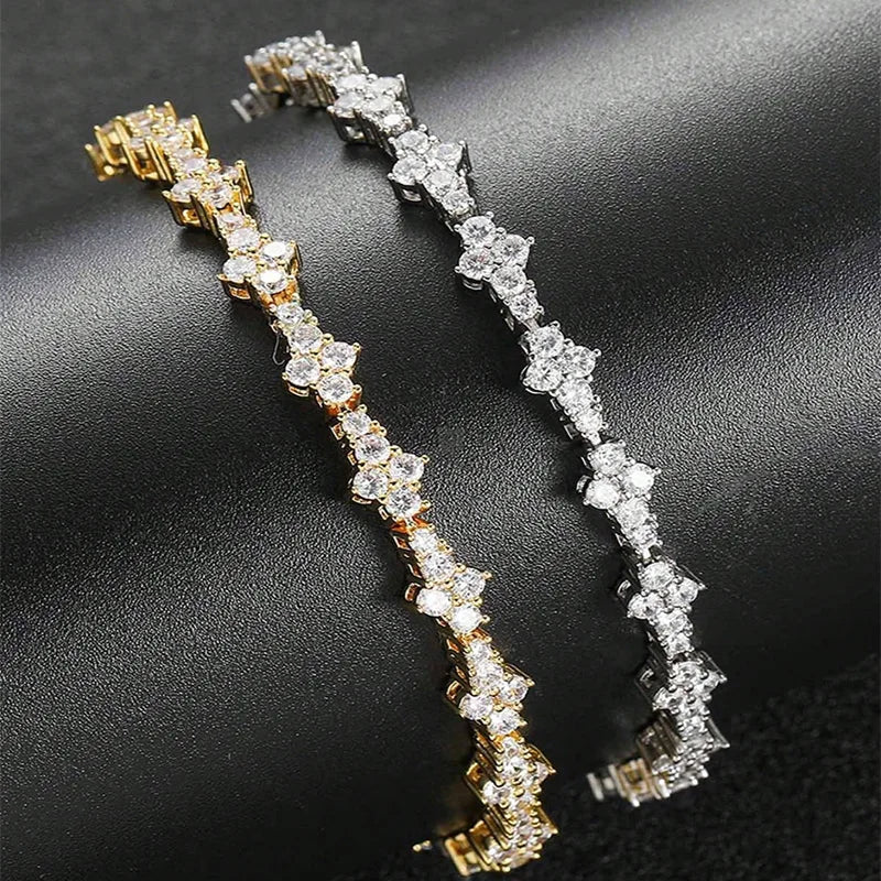 Round Stone Star Cubic Zirconia Bracelet Hip-Hop Jewelry For Men Shiny Elegant Fashion Accessory Classic  Gift For Birthday
