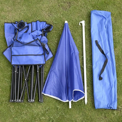 Camping Furnishings Folding Camping Outdoor Picnic Double Chair with Umbrella Table Cooler Beach New