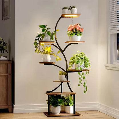 8-Tier Indoor Plant Stand with Grow Lights Multi-Functional Flower Rack for Multiple Plants 2-Tier Metal Stand Irregular Design for Patio Living Room Study Bedroom Gift for Plant Lovers
