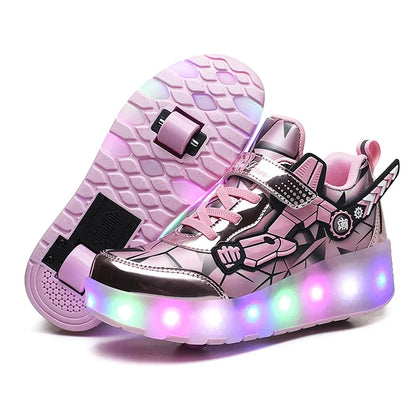 Children Roller Skates Shoes Boy Girl with 4 Wheels Kid Student LED Light Sneaker Running Adult Casual Sport Walking Shoes 27-40