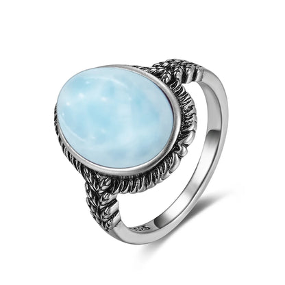 Original Certified 925 Silver Rings Larimar Natural Blue Stone 8*10MM oval shape twist Rings Fine Jewelry Gifts for Women Men