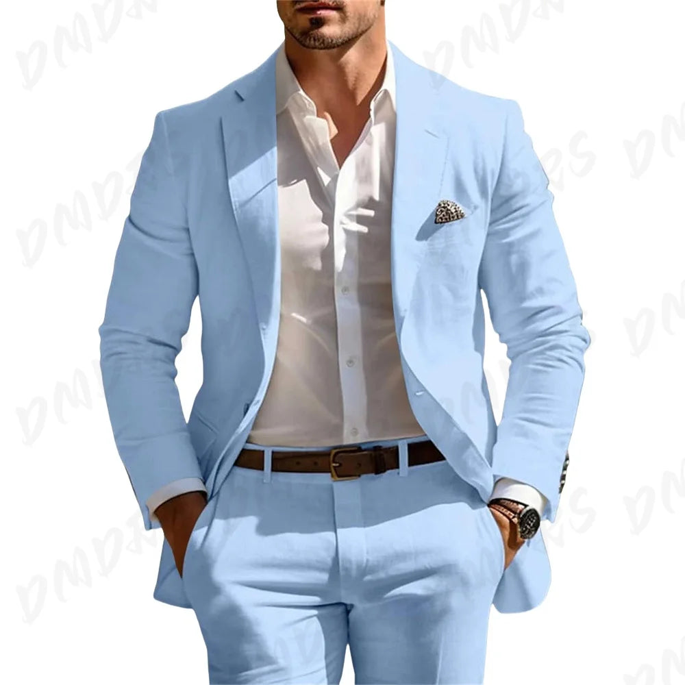 Classic Summer Men's Suit 2PCS For Wedding Formal Solid Suit Including Jacket Pants For Party Classic Occasion Clothing